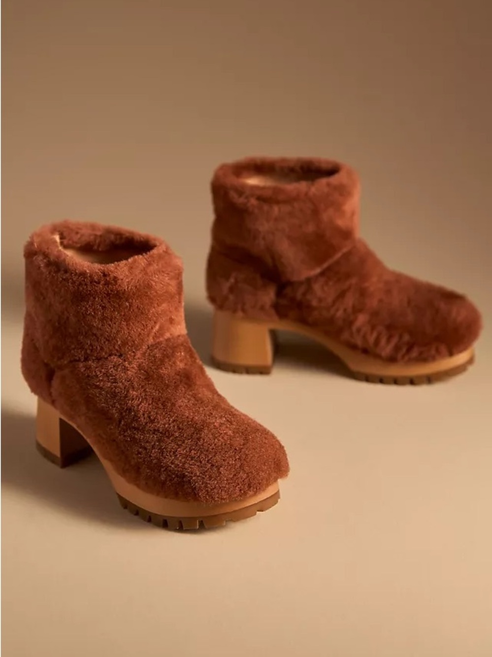 NEW Swedish Hasbeens Anthropologie Fluff Ankle Boots Leather Shearling Wool